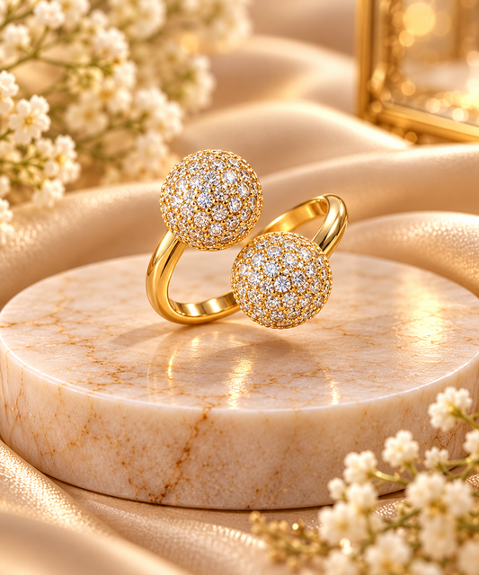 AD Stone Finger Ring - Rose Gold Plated - FR13