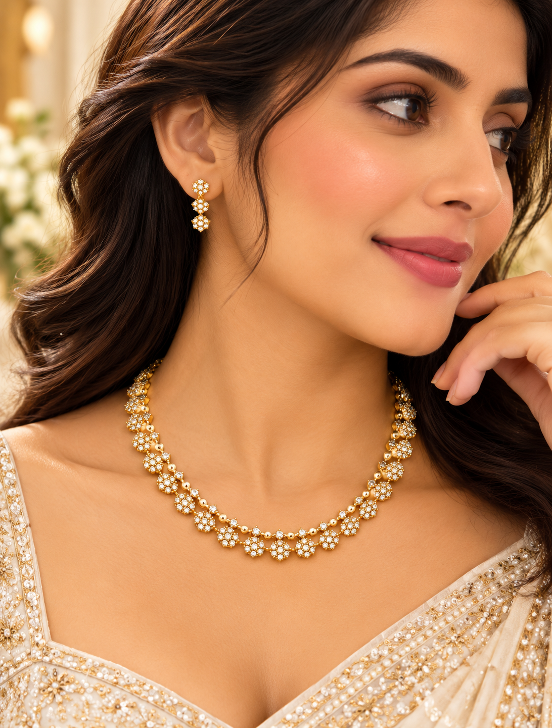 Minimal classy Necklace with Earring - with Back rope