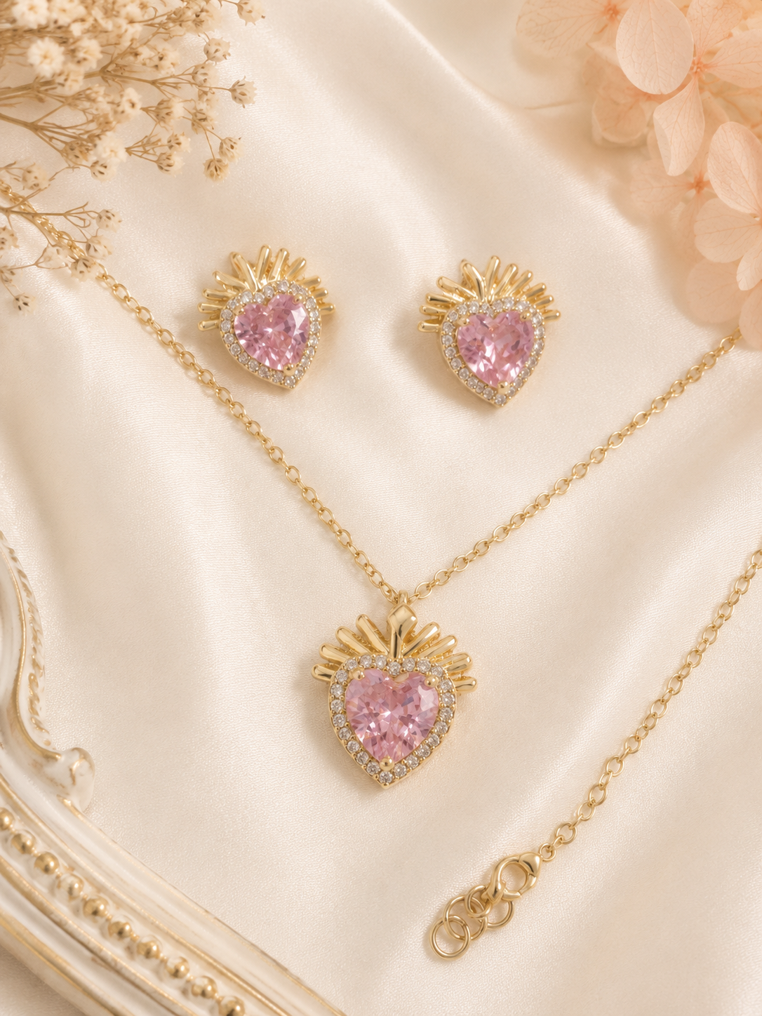 Pink stone anti Tarnish chain set