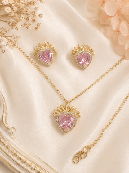 Pink stone anti Tarnish chain set