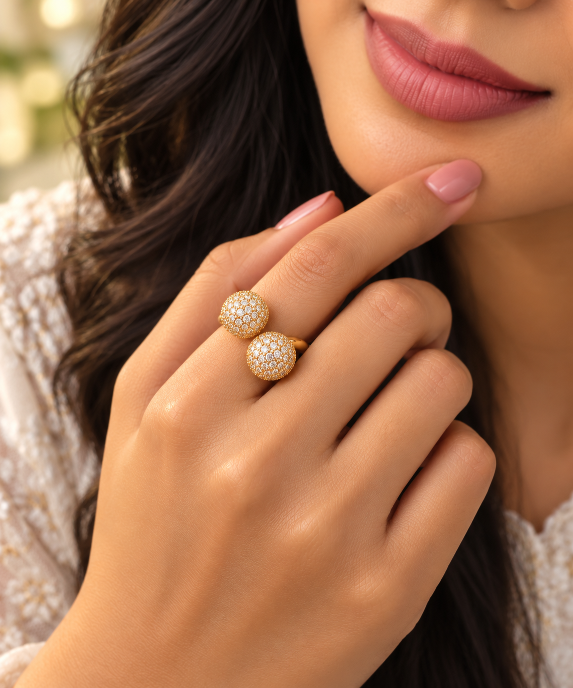 AD Stone Finger Ring - Rose Gold Plated - FR13