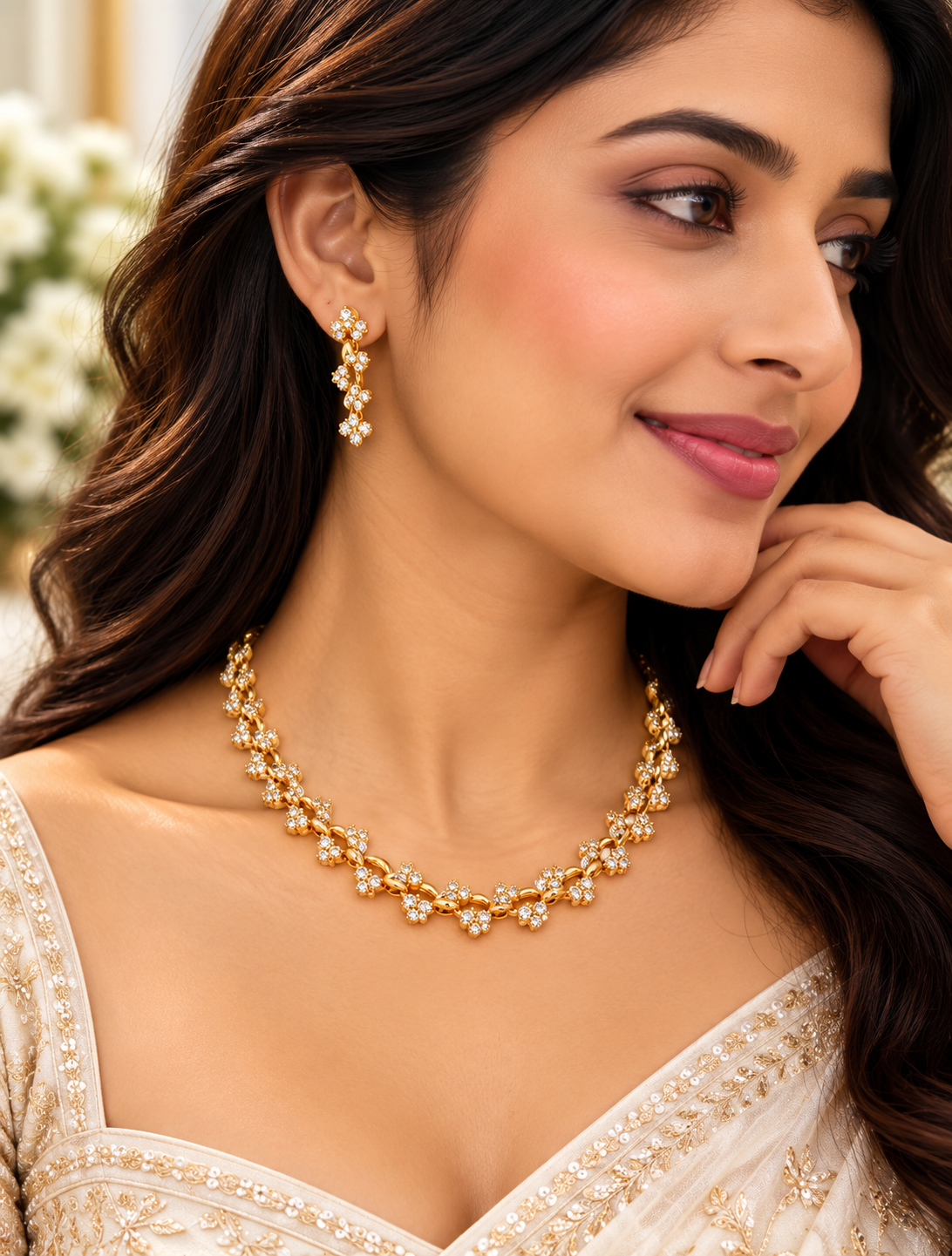 Classic Minimal Necklace with Earring - With Back rope