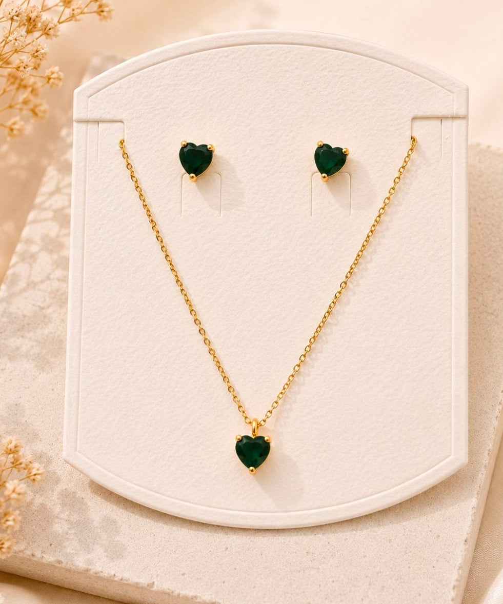 Imported Anti Tarnish chain set with earrings - Black Heart