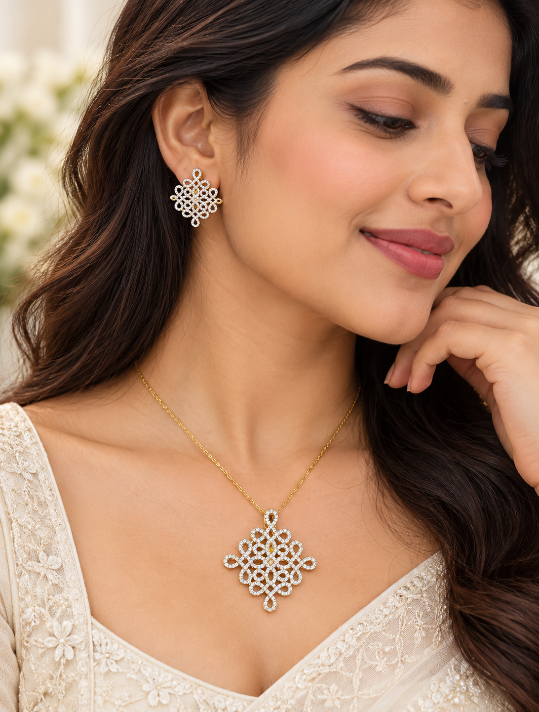 Kolam Pendant and Earring - No Chain