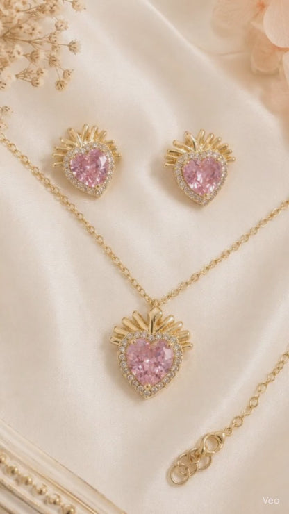 Pink stone anti Tarnish chain set