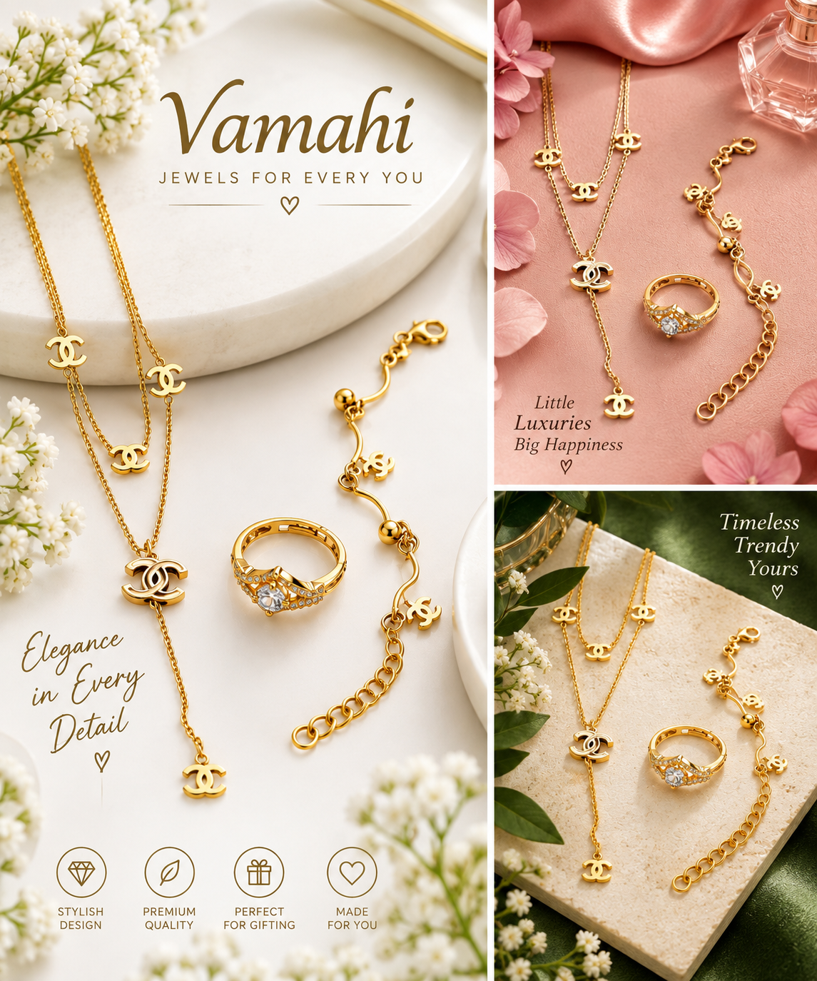 3 in 1 combo - 3 Piece Set Latest collection of 1 chain, 1 bracelet and 1 ring